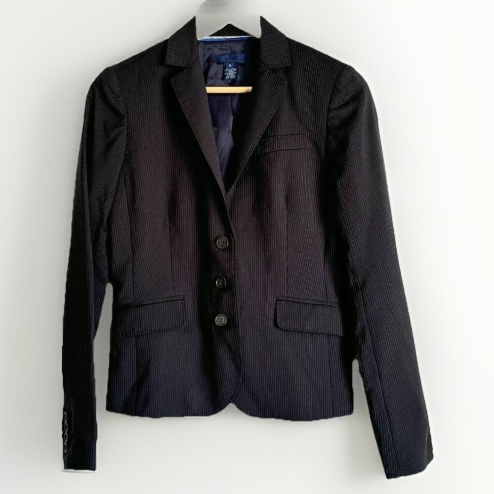 J.Crew Women’s Tailored Black Pinstripe Career Blazer 6 Preppy Dark Academia